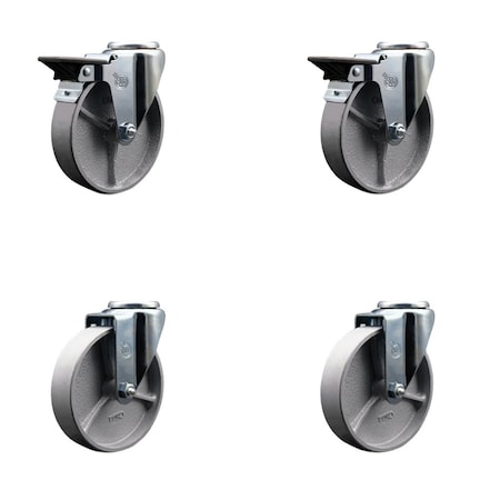 Service Caster 5'' Semi Steel Wheel Swivel Bolt Hole Caster Set with 2 Posi Lock Brakes, 4PK SCC-BH20S514-SSS-PLB-2-S-2